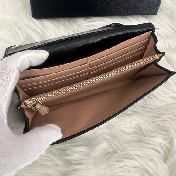 Authentic Prada Vitello Calf Skin Leather Continental Bow Wallet - Picture 8 of 15